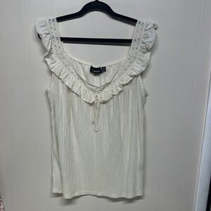 Avenue Cream Sleeveless Ruffled Blouse